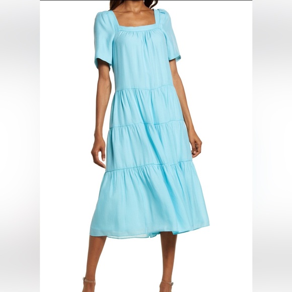 Ever New Prue Puff Sleeve Midi Dress Blue - Picture 1 of 7